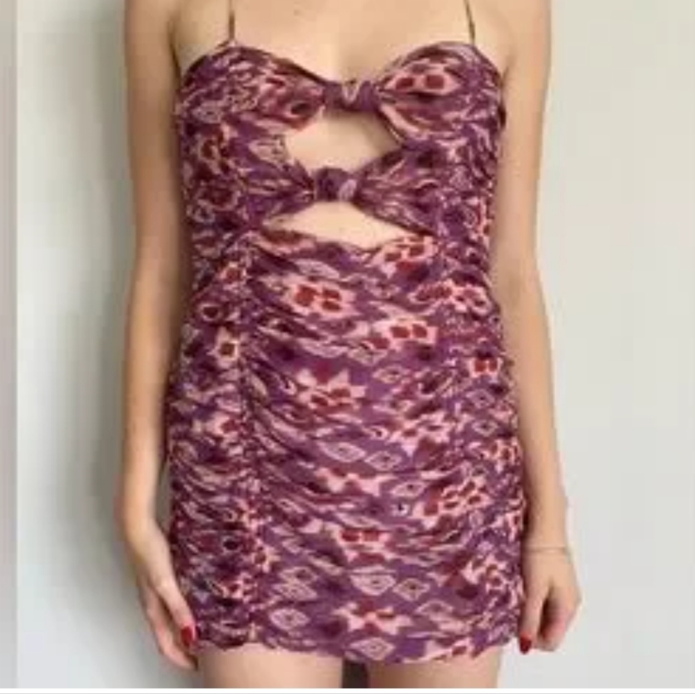 Zara Purple And Burgundy Ruched Sides Mini Dress - Picture 4 of 13